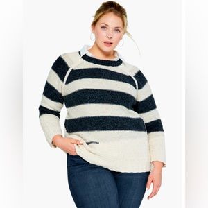 Nic & Zoe CALIFORNIA TIDES SWEATER STRIPE Crewneck Natural/Multi Size L NWOT